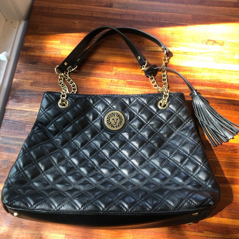 Anne Klein Womens Lion Logo Chain Tote Triple Compartment
